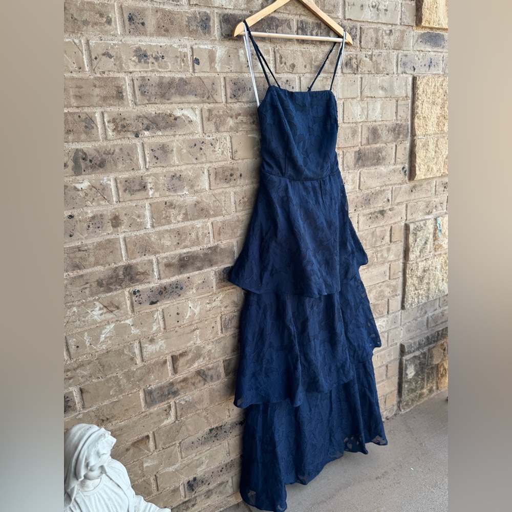 Lulu's Loving Celebration Navy Floral Lace-Up Tiered Maxi Dress Size XL - Picture 5 of 13